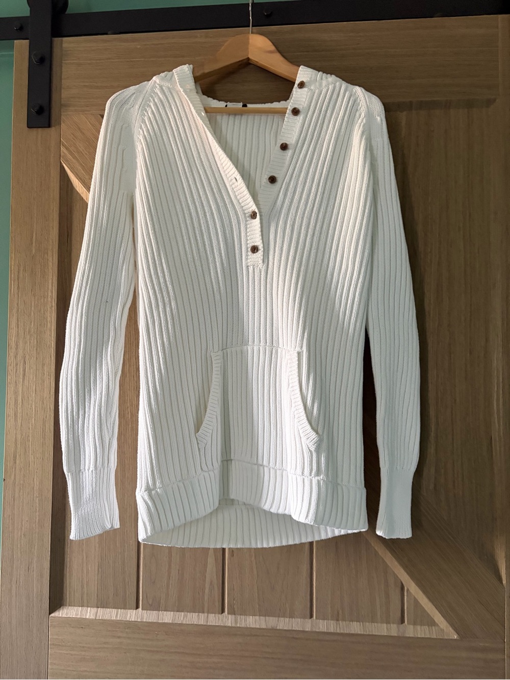 J. Crew Cream Ribbed Button Pullover Hoodie